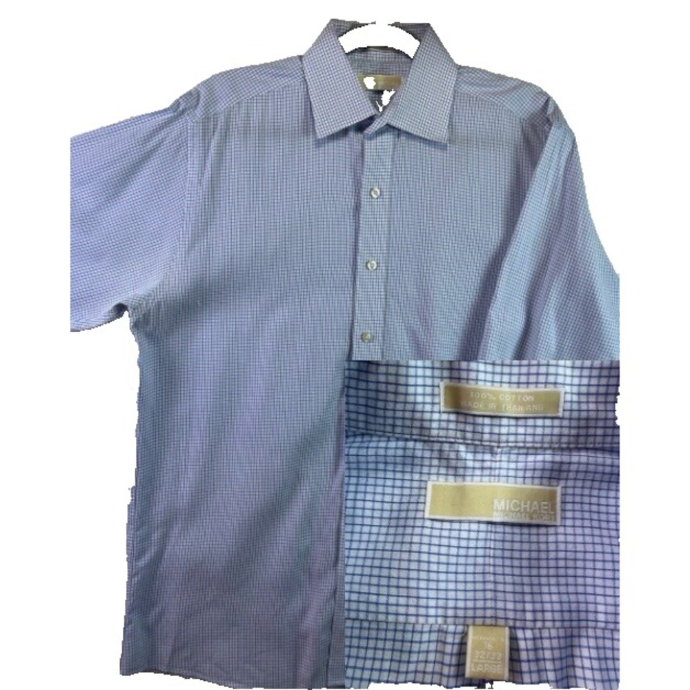 Michael Kors Mens Blue‎ White Button Down Collared Dress Shirt Large 16 32/33